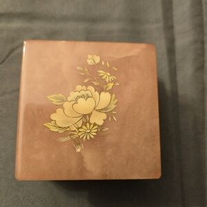 Trinket Box Floral Genuine Alabaster Made in Italy Hinged Vintage Pink